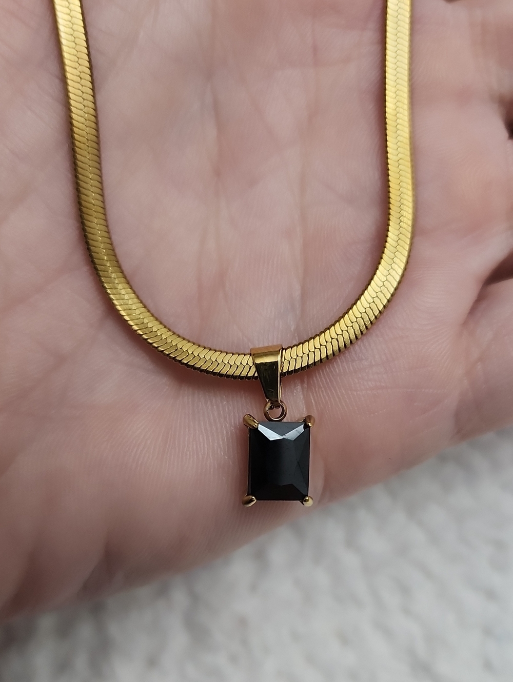 1pc Minimalist Black Square Cubic Zirconia Pendant Stainless Steel Blade Chain